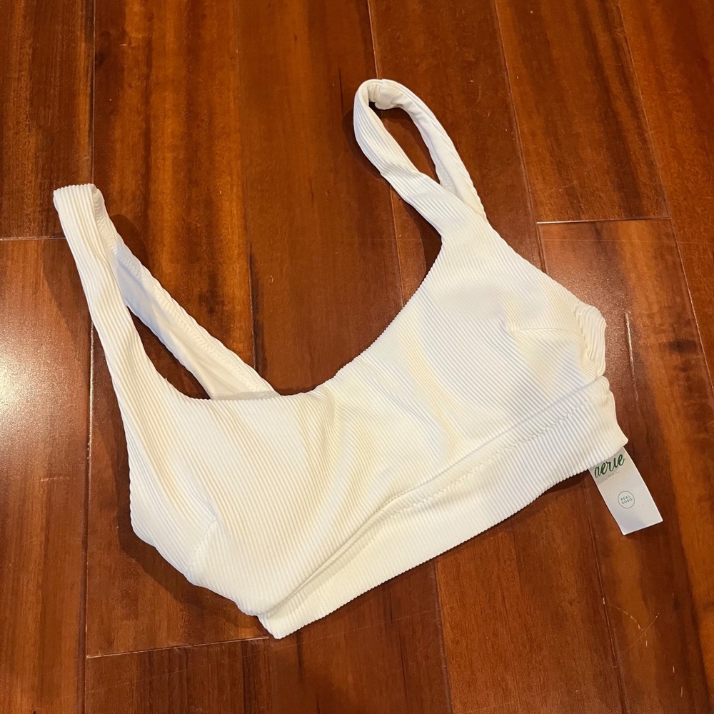 Aerie White Bikini Swim Top Ribbed Scoop Sporty Athletic Style New NWT XXS 2XS